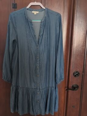 beachlunchlounge Indigo Blue Long Sleeve Button-Front Dress